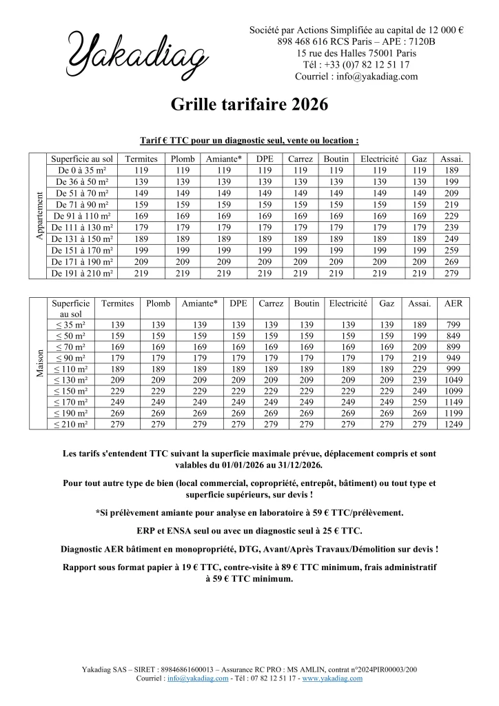 Tarif diagnostic solo Yakadiag Île-de-France