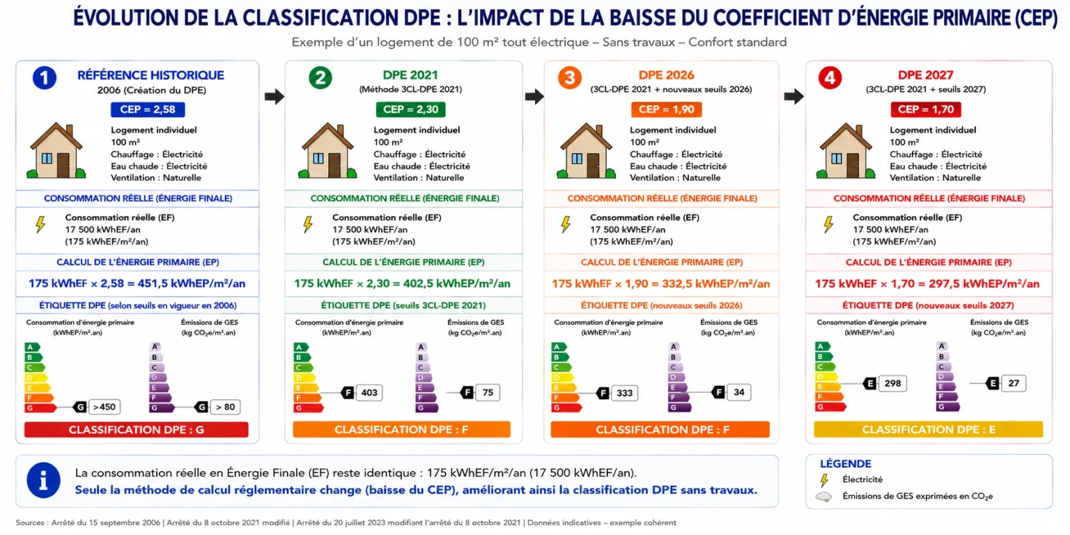 Changement de la classification d'une maison suivant le CEP.